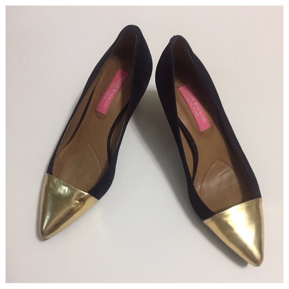 Issac Mizrahi Gold Metallic & Black Suede Pumps